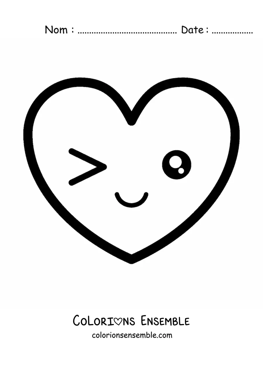 Image à colorier d'un emoji de cœur coquin kawaii