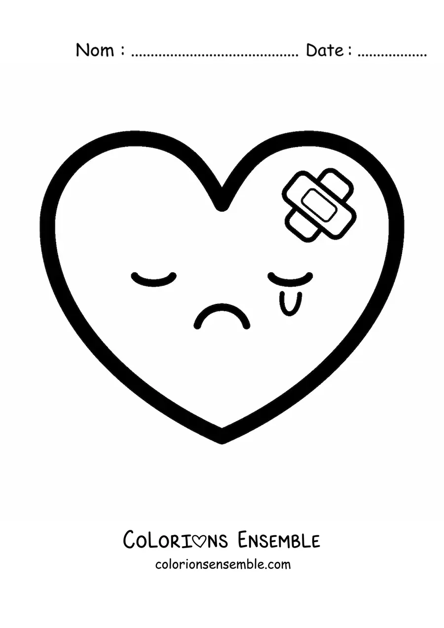 Image à colorier d'un emoji de cœur brisé