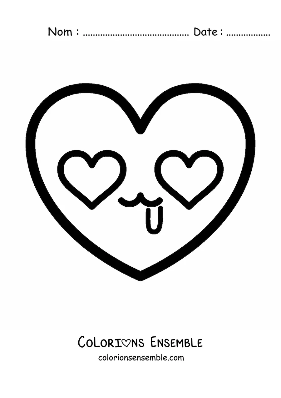 Image à colorier d'un emoji de grand cœur amoureux