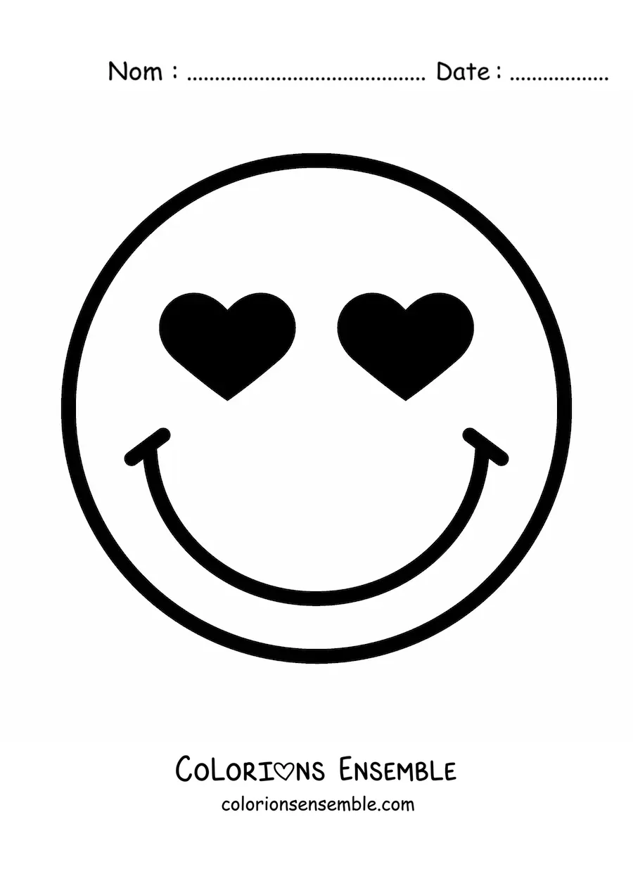 Image à colorier d'un emoji de visage souriant amoureux