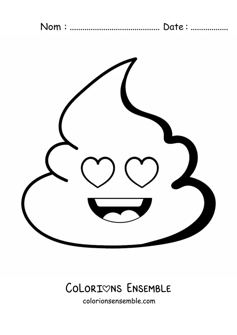 Image à colorier d'un emoji caca souriant et amoureux