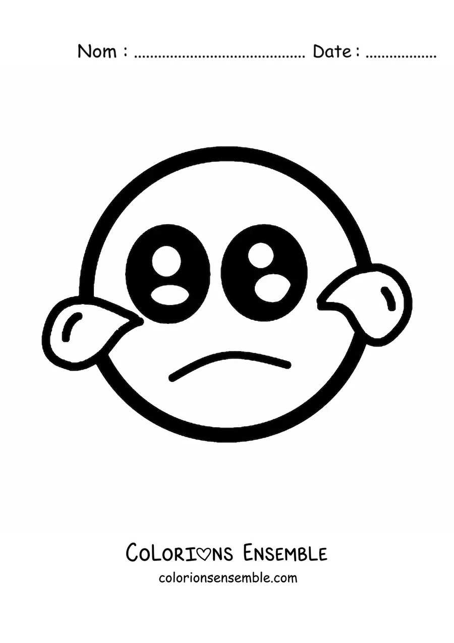 Image à colorier d'un emoji triste kawaii avec des larmes