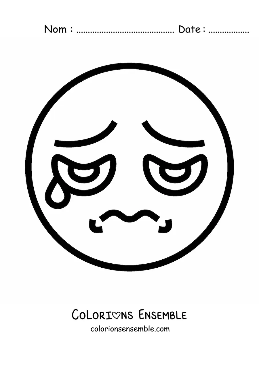 Image à colorier d'un visage triste avec une larme