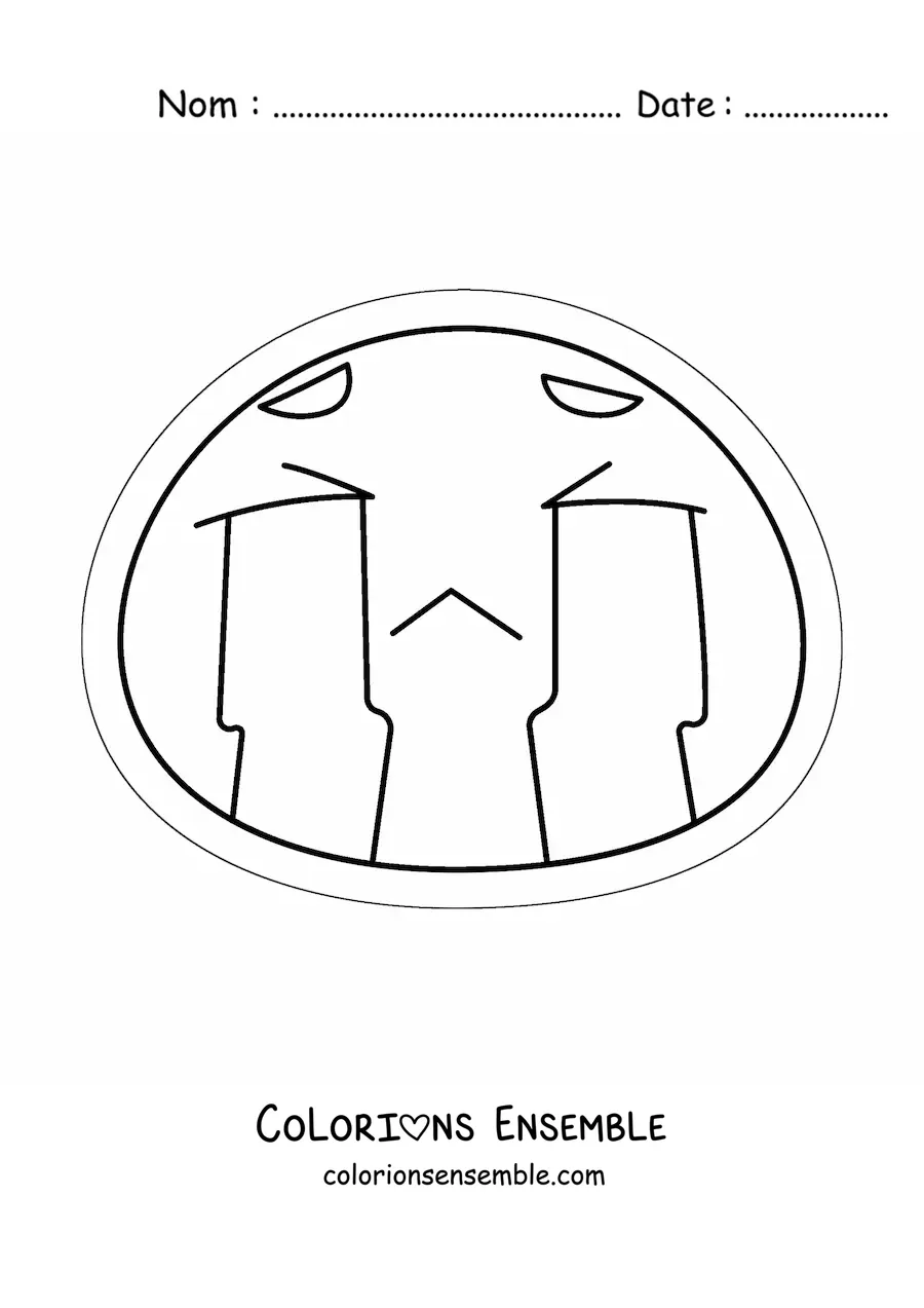 Image à colorier d'un emoji triste kawaii qui pleure