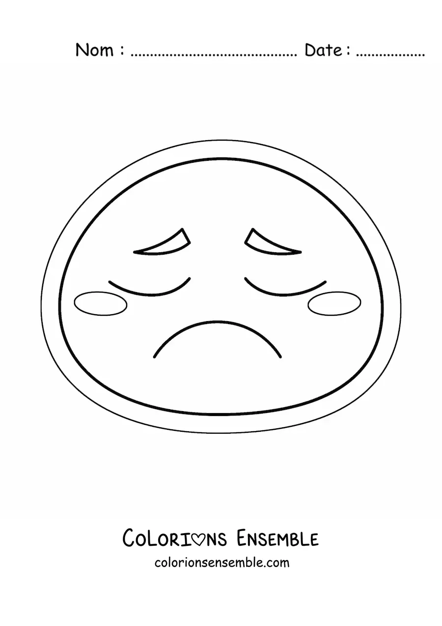 Image à colorier d'un emoji triste kawaii