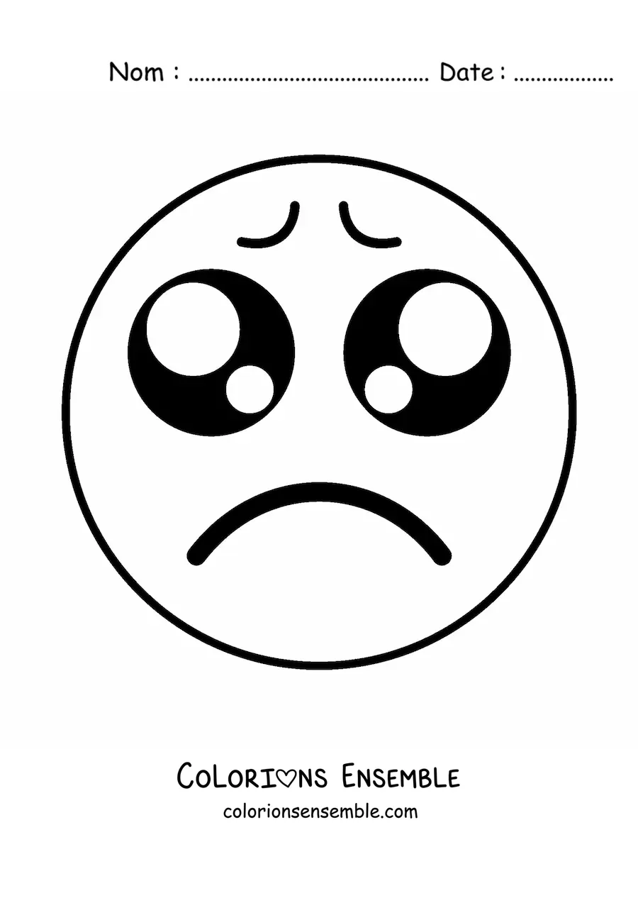 Image à colorier d'un emoji triste kawaii avec de grands yeux