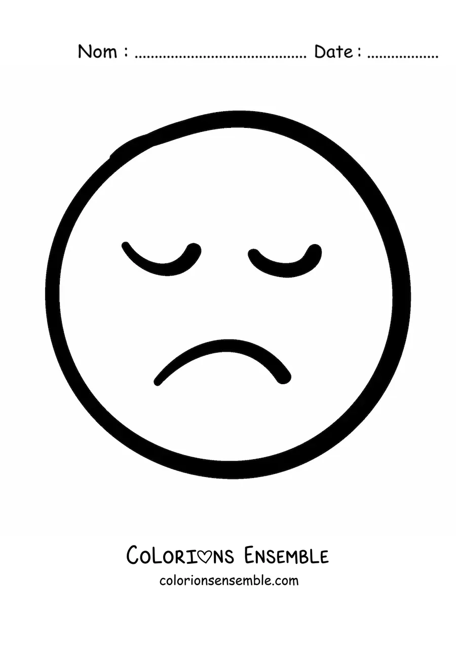 Image à colorier d'un emoji triste, facile