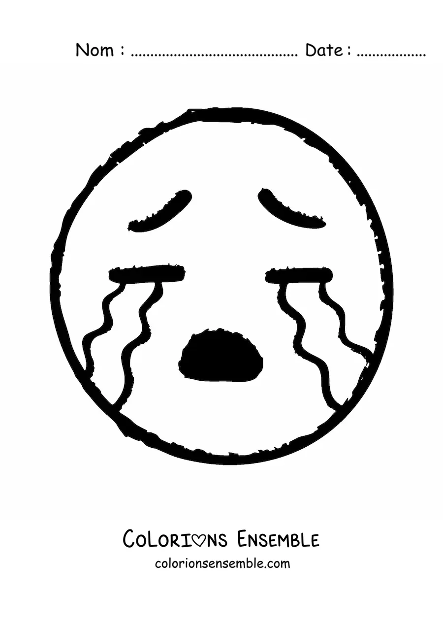 Image à colorier d'un grand emoji qui pleure