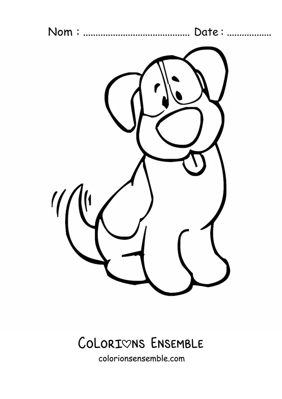 Image à colorier d’un chien à taches assis qui remue la queue
