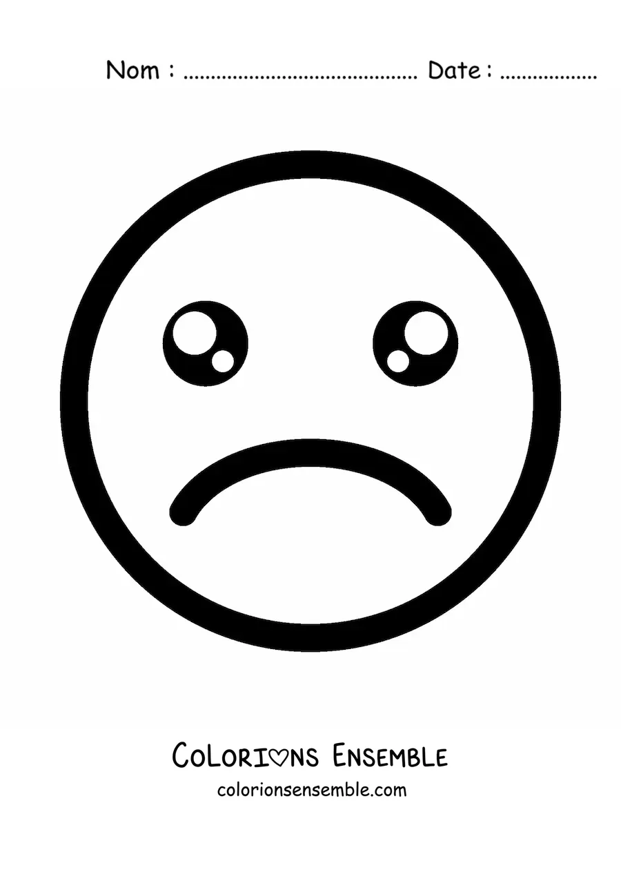 Image à colorier d'un emoji triste kawaii avec les yeux larmoyants
