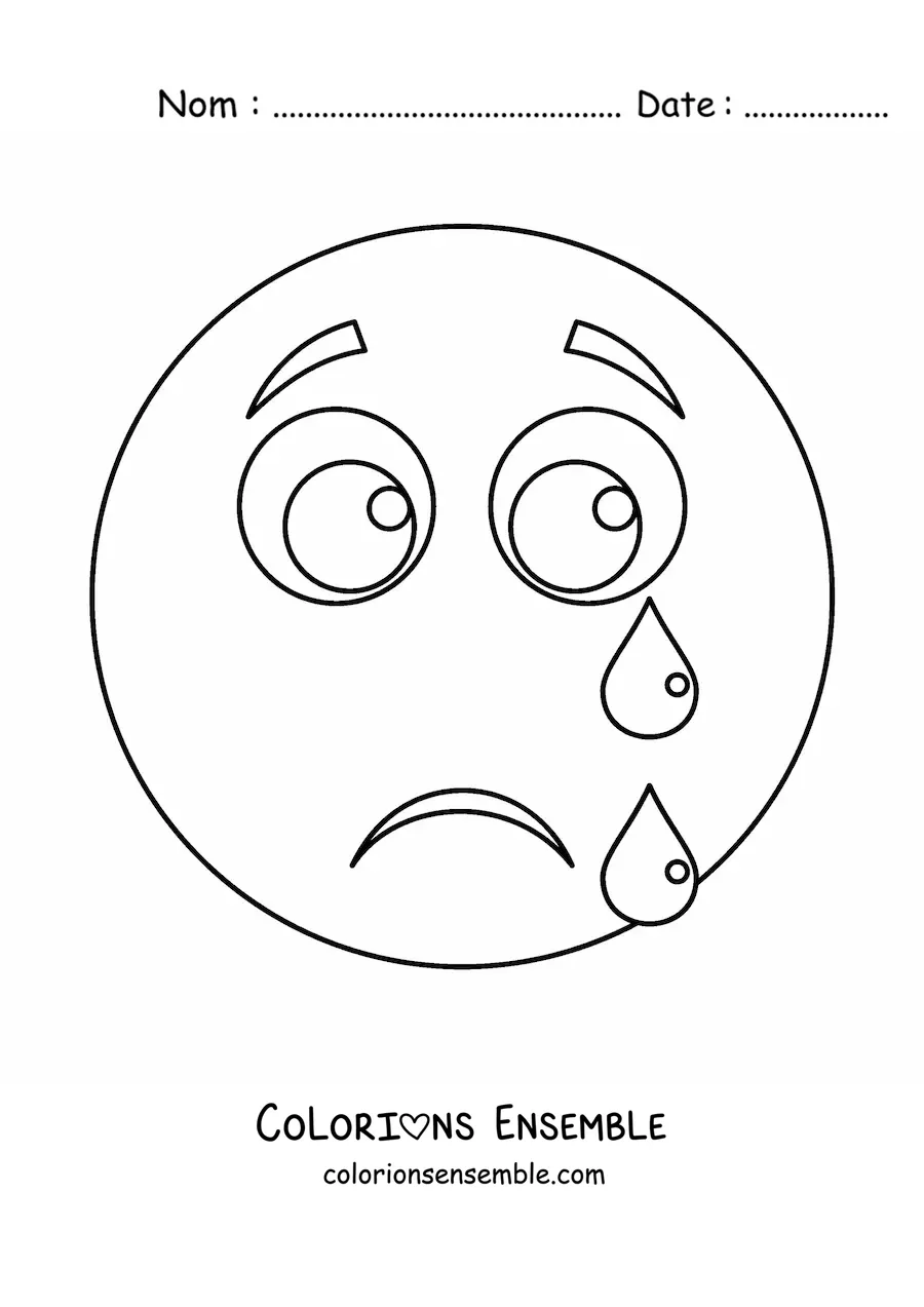Image à colorier d'un emoji de visage qui pleure avec des larmes