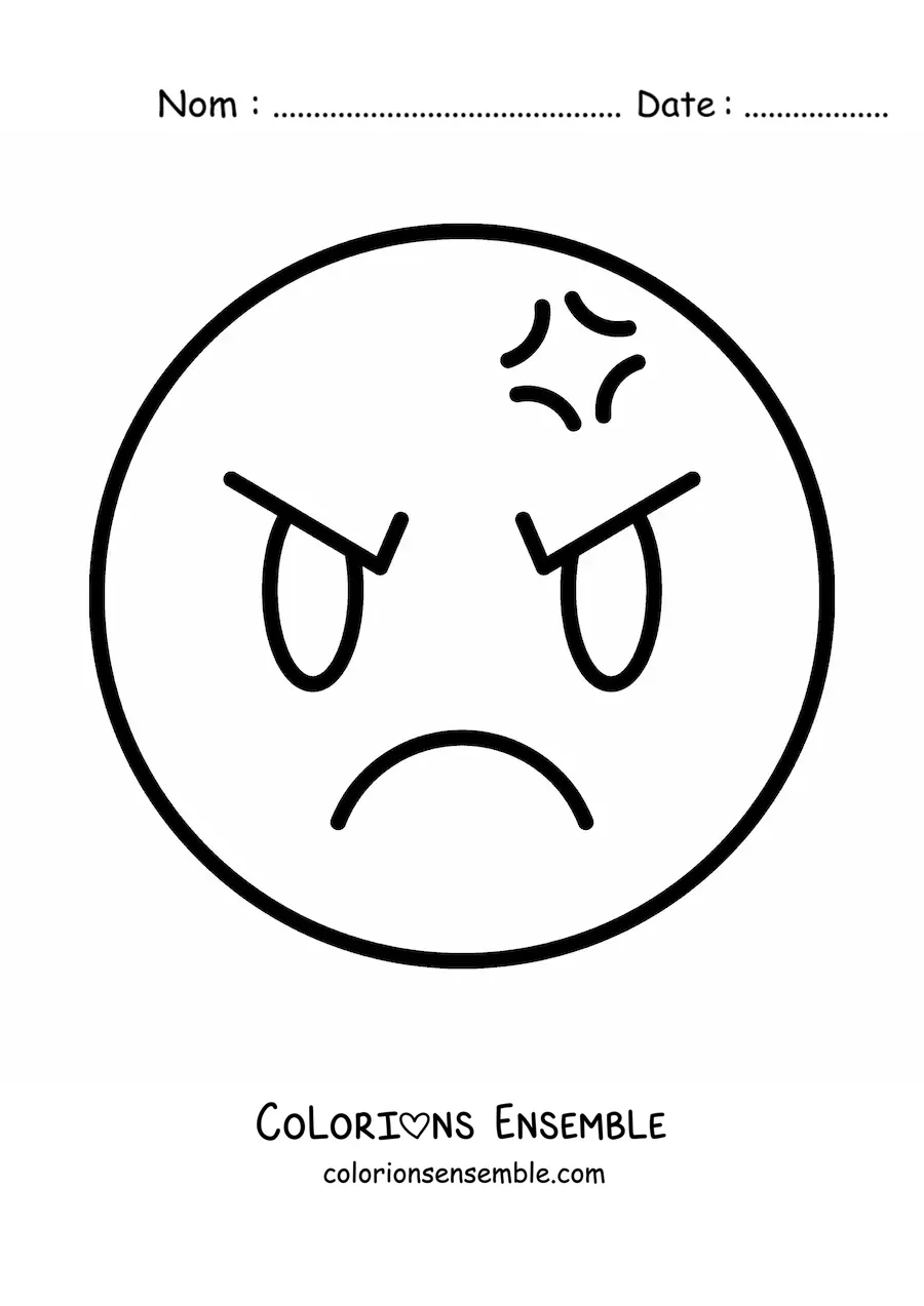 Image à colorier d'un emoji en colère, facile