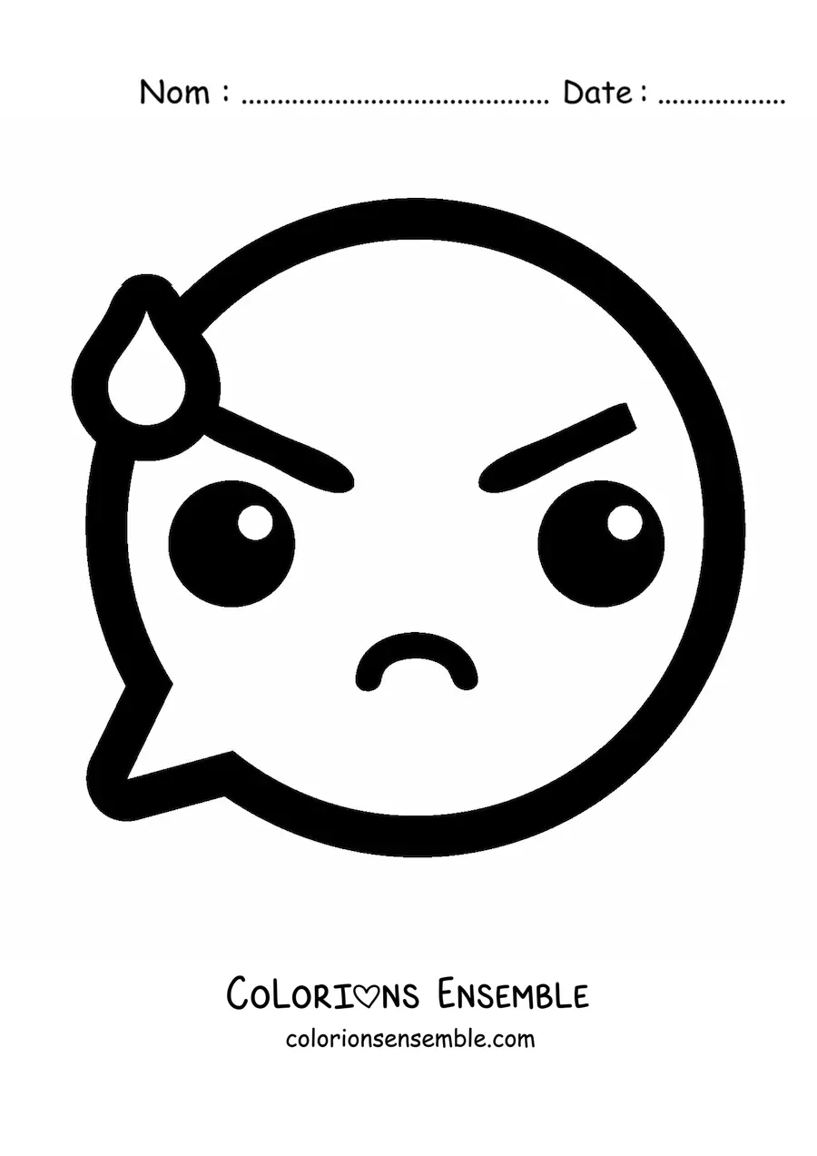 Image à colorier d'un emoji en colère kawaii