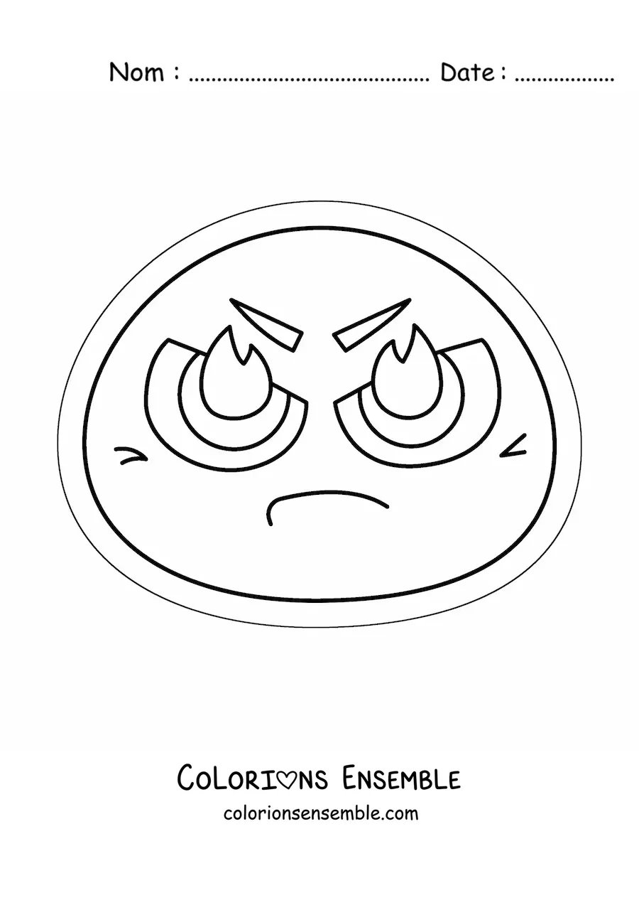 Image à colorier d'une émoticône en colère kawaii animée