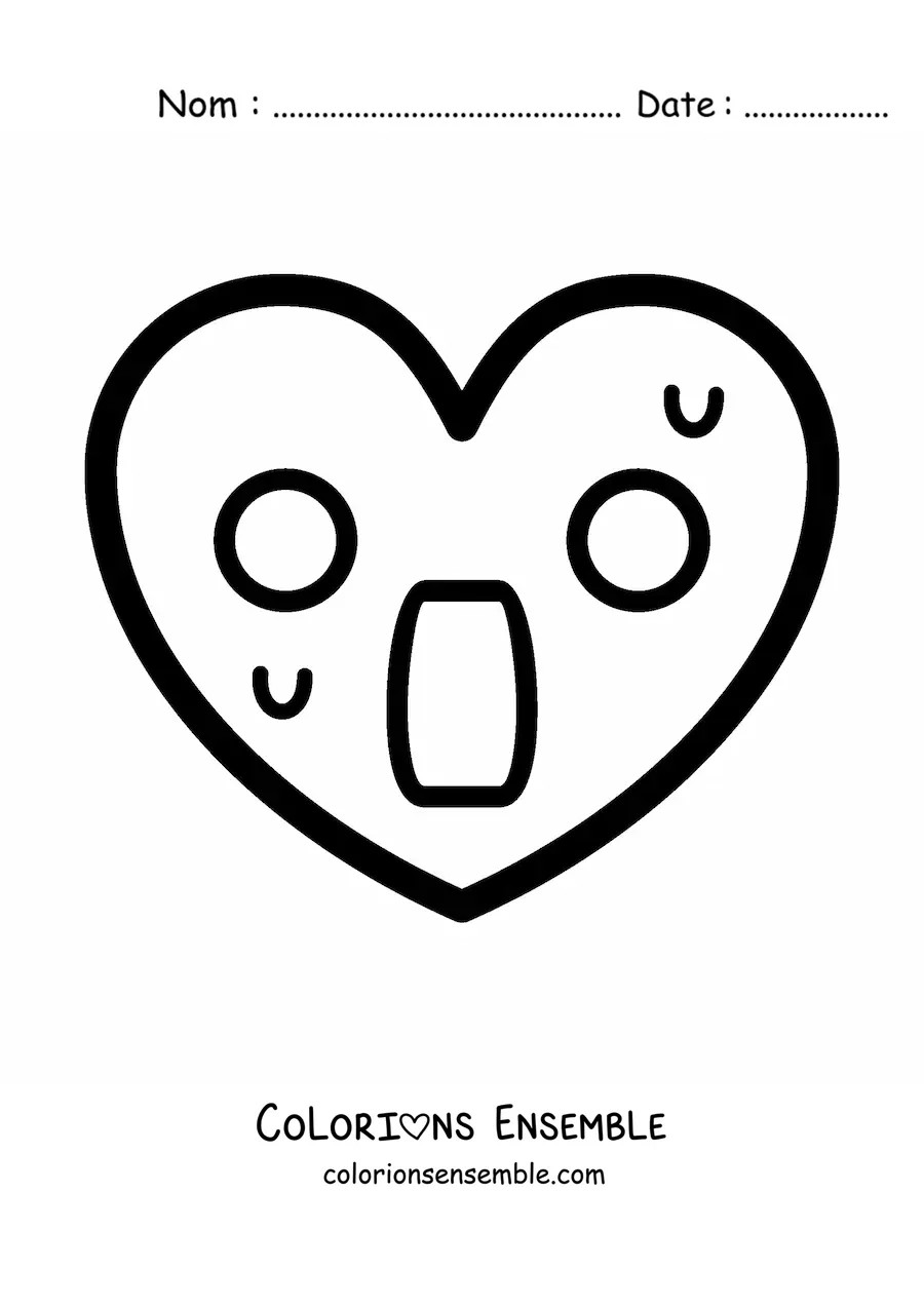 Image à colorier d'un emoji de cœur effrayé