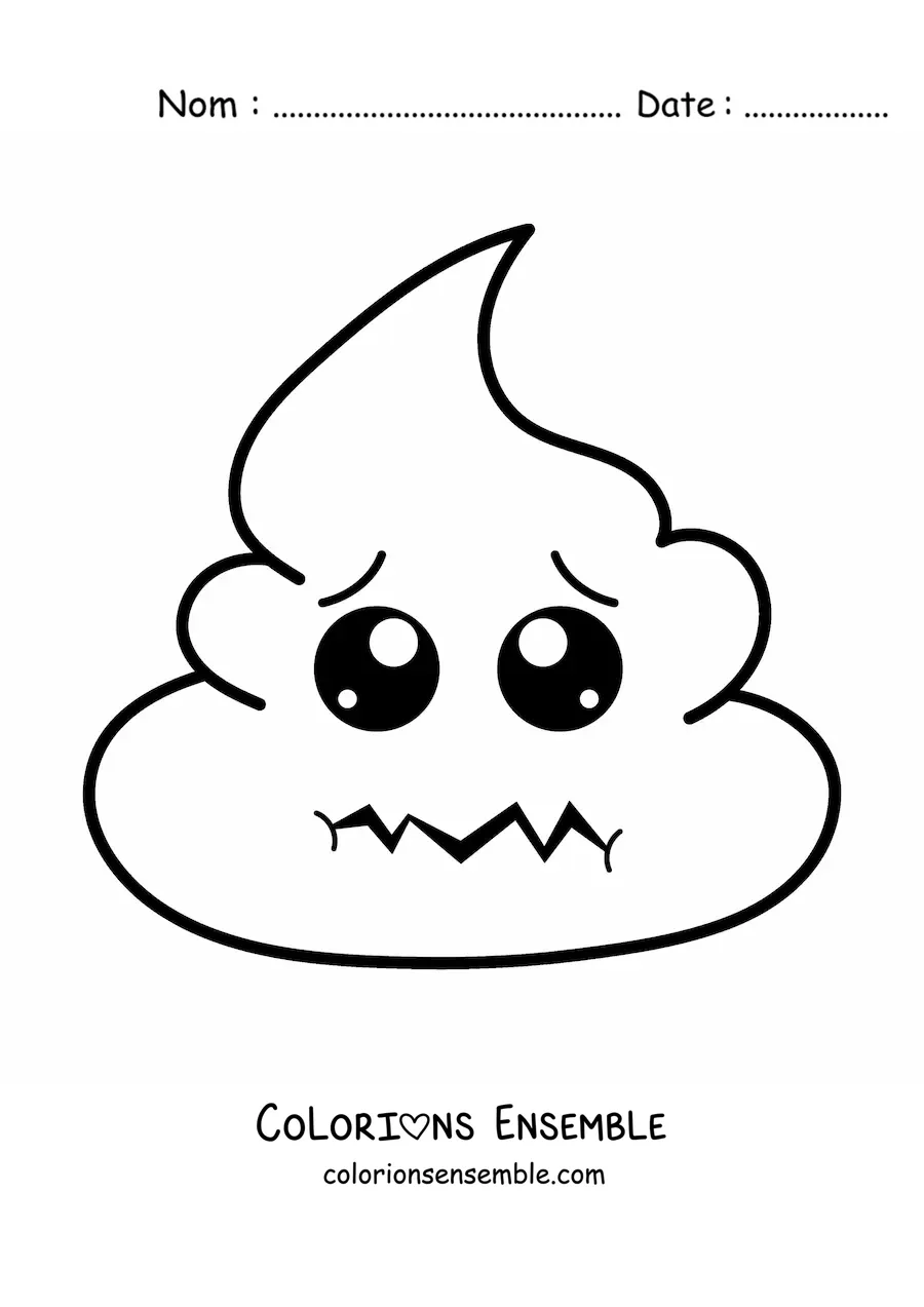 Image à colorier d'un emoji caca animé et effrayé