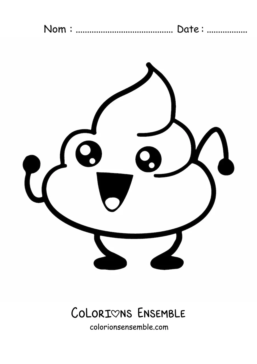 Image à colorier d'un emoji caca heureux et animé qui danse