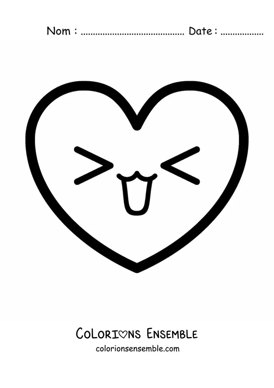 Image à colorier d'un emoji de cœur kawaii heureux