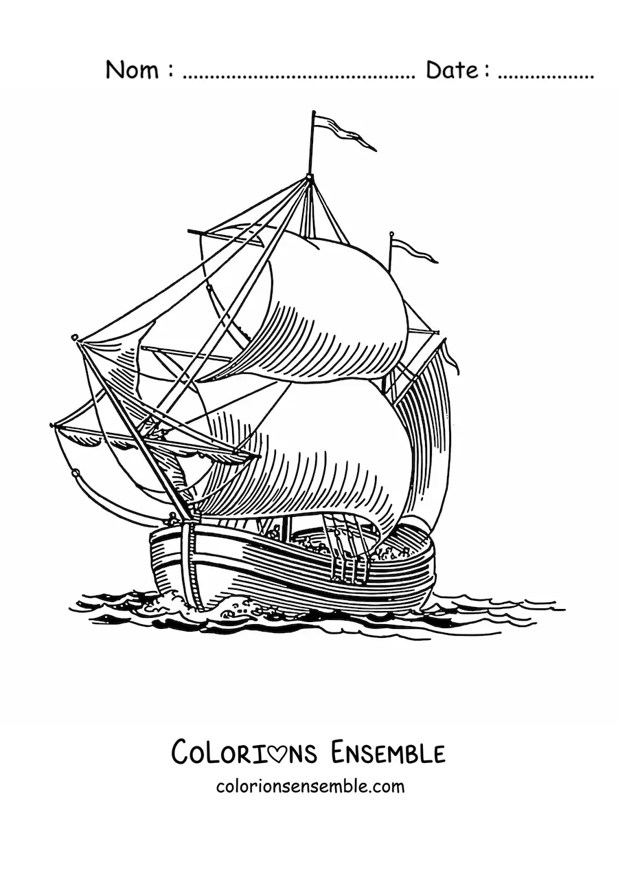 Image à colorier d'un bateau sur la mer