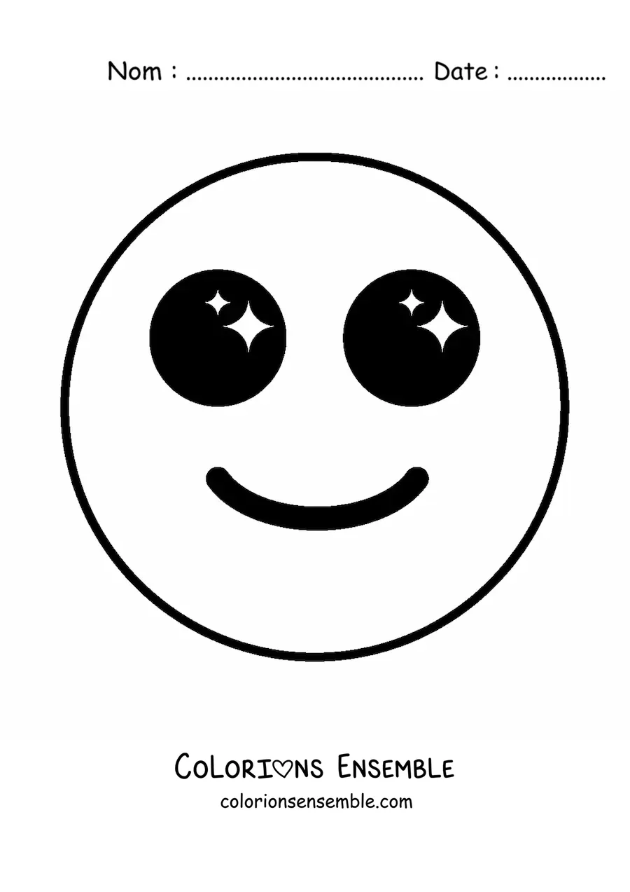 Image à colorier d'un emoji heureux avec de grands yeux