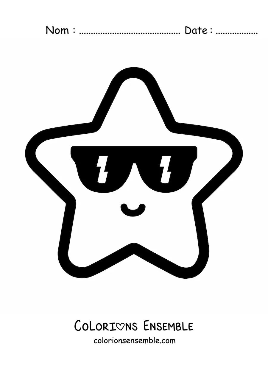 Image à colorier d'un emoji d'étoile heureuse avec des lunettes de soleil