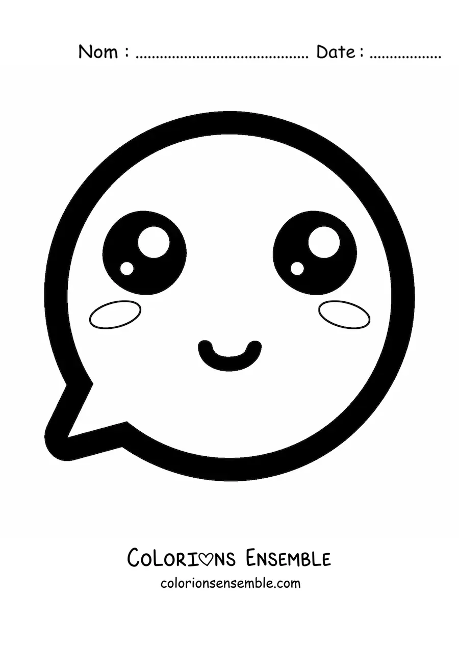 Image à colorier d'un emoji de visage heureux kawaii