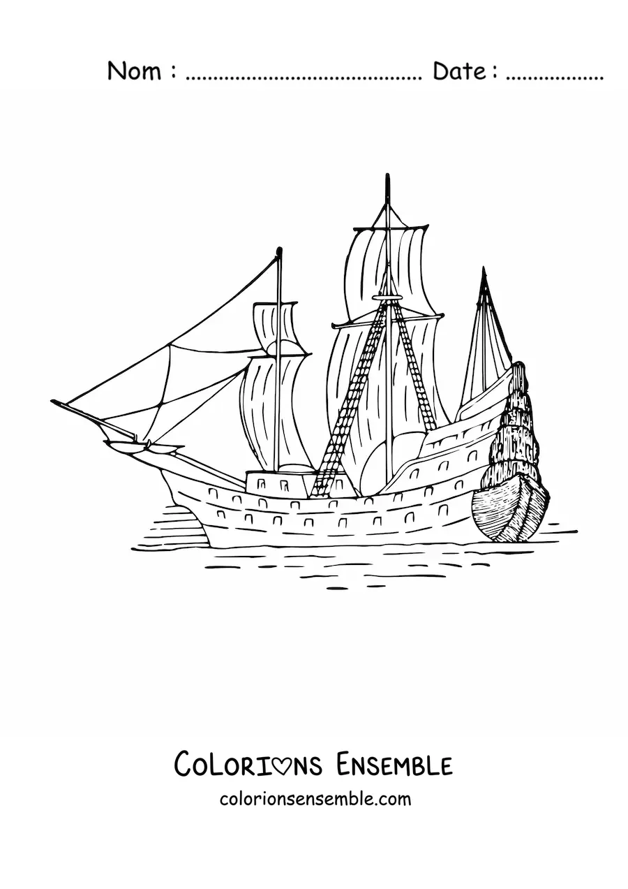 Image à colorier d'un bateau sur la mer