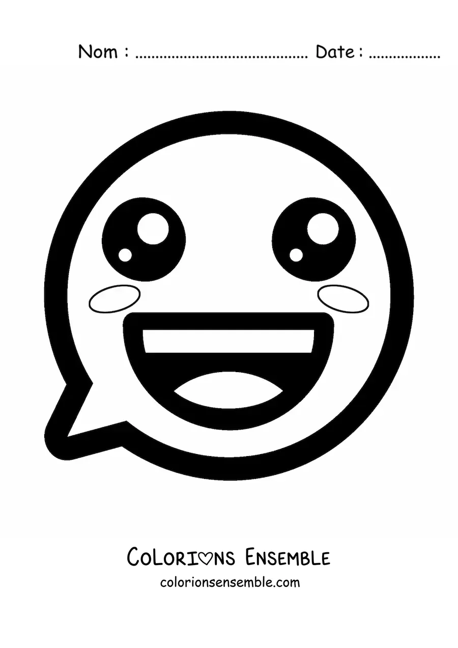 Image à colorier d'un emoji de petit visage heureux kawaii animé