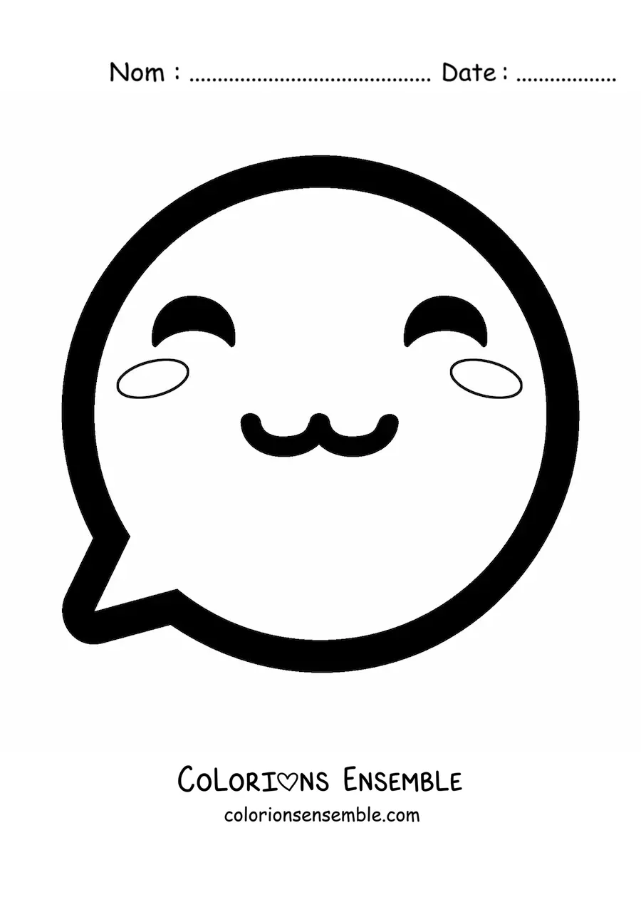 Image à colorier d'un emoji kawaii qui sourit