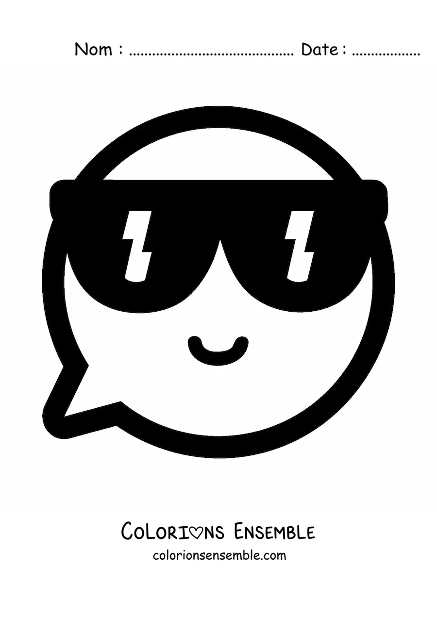 Image à colorier d'un emoji kawaii qui sourit avec des lunettes de soleil