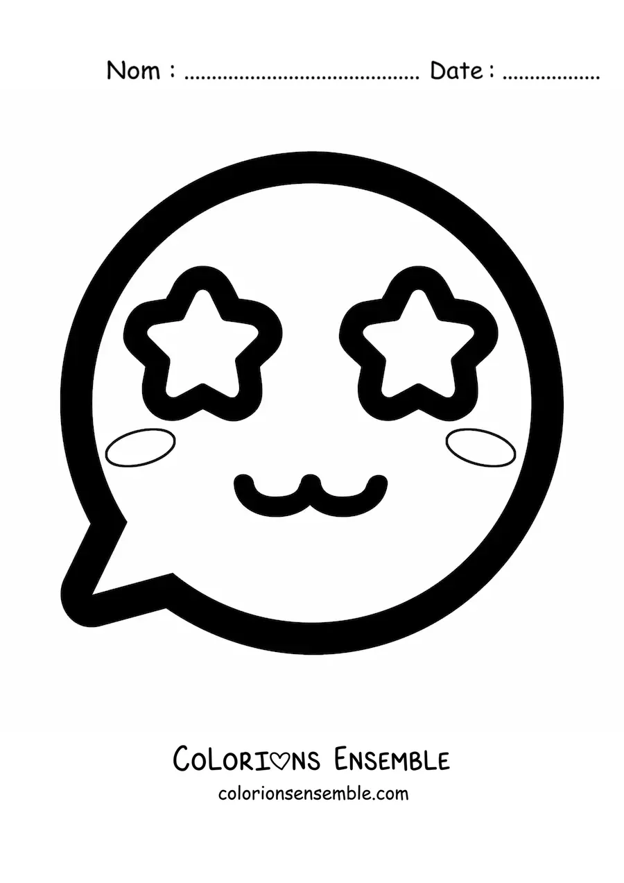 Image à colorier d'un emoji kawaii qui sourit avec des yeux en étoile