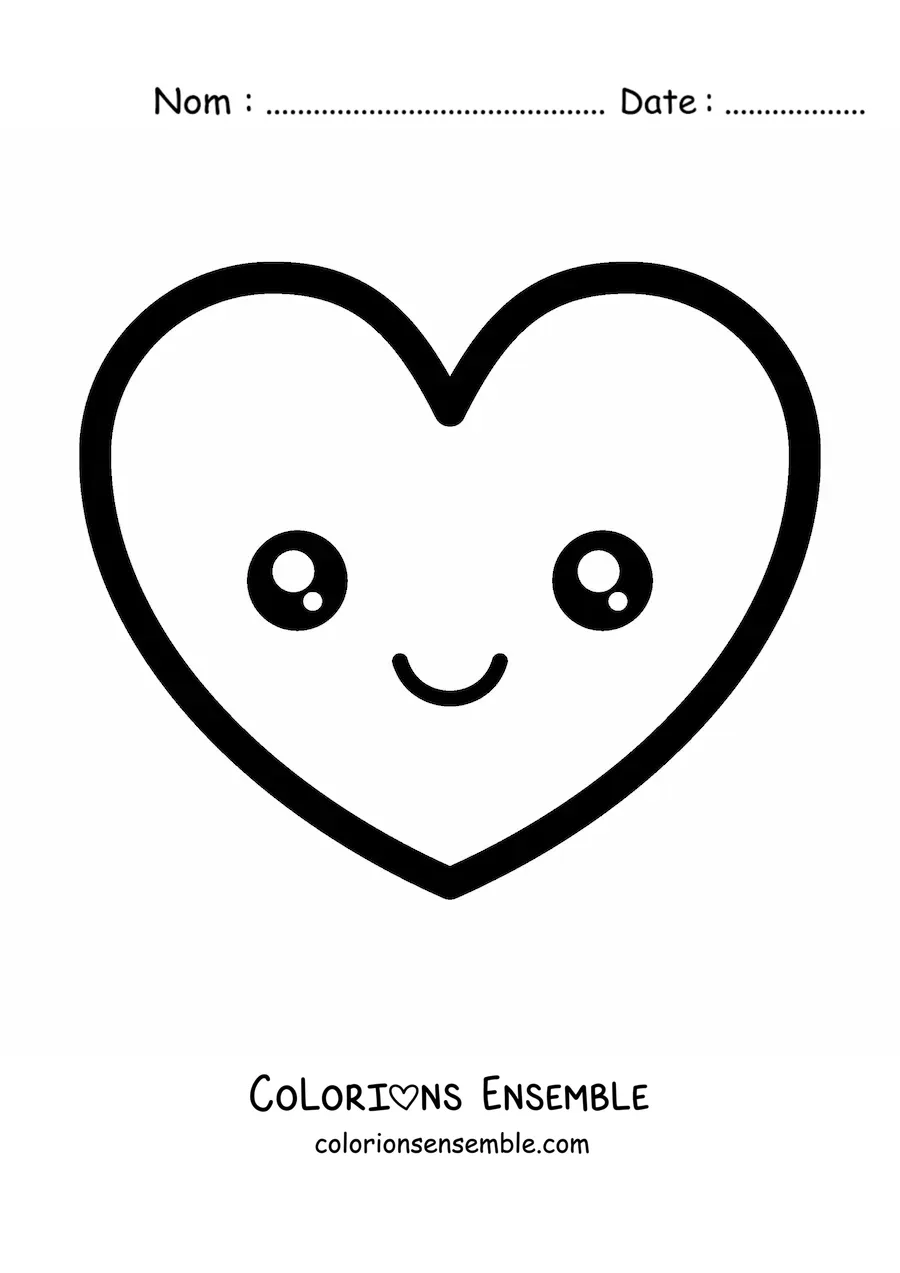 Image à colorier d'un emoji en forme de cœur kawaii qui sourit
