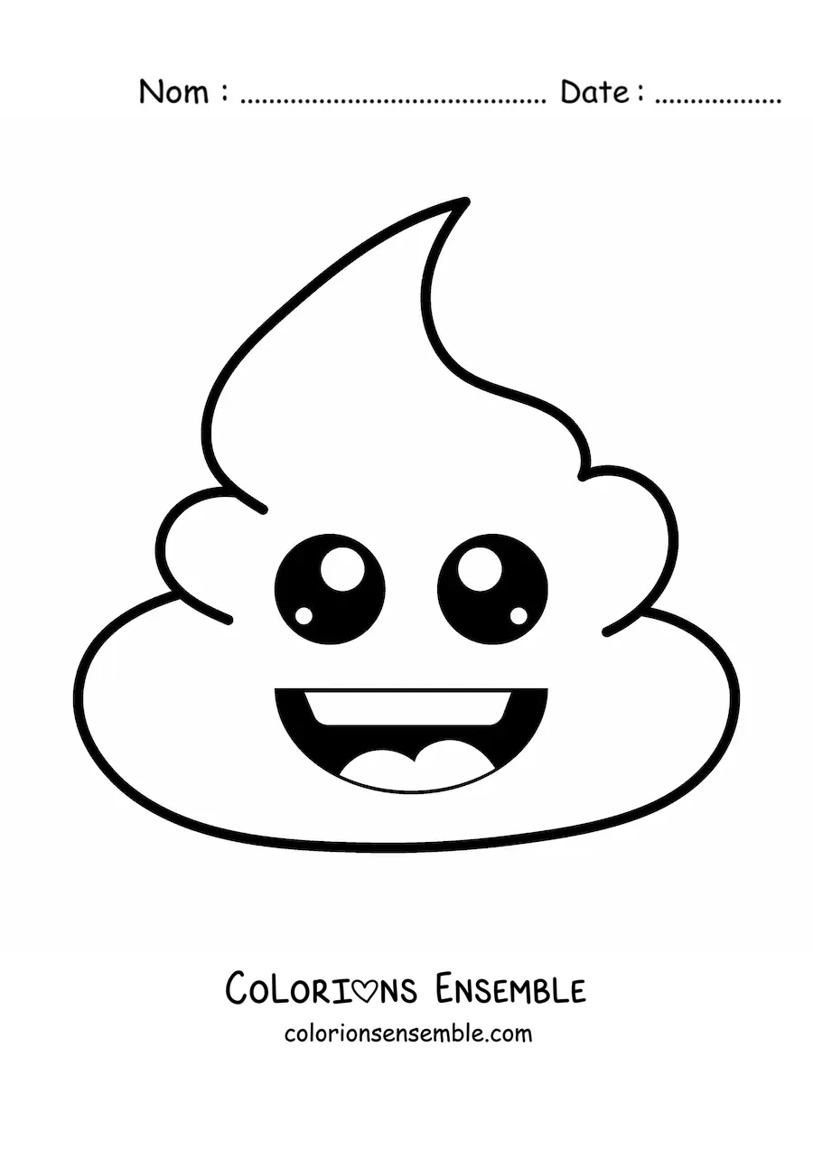 Image à colorier d'un emoji de petit caca heureux kawaii
