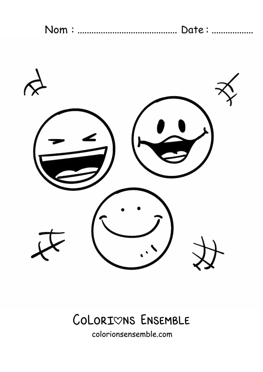 Image à colorier d'emojis de visages heureux