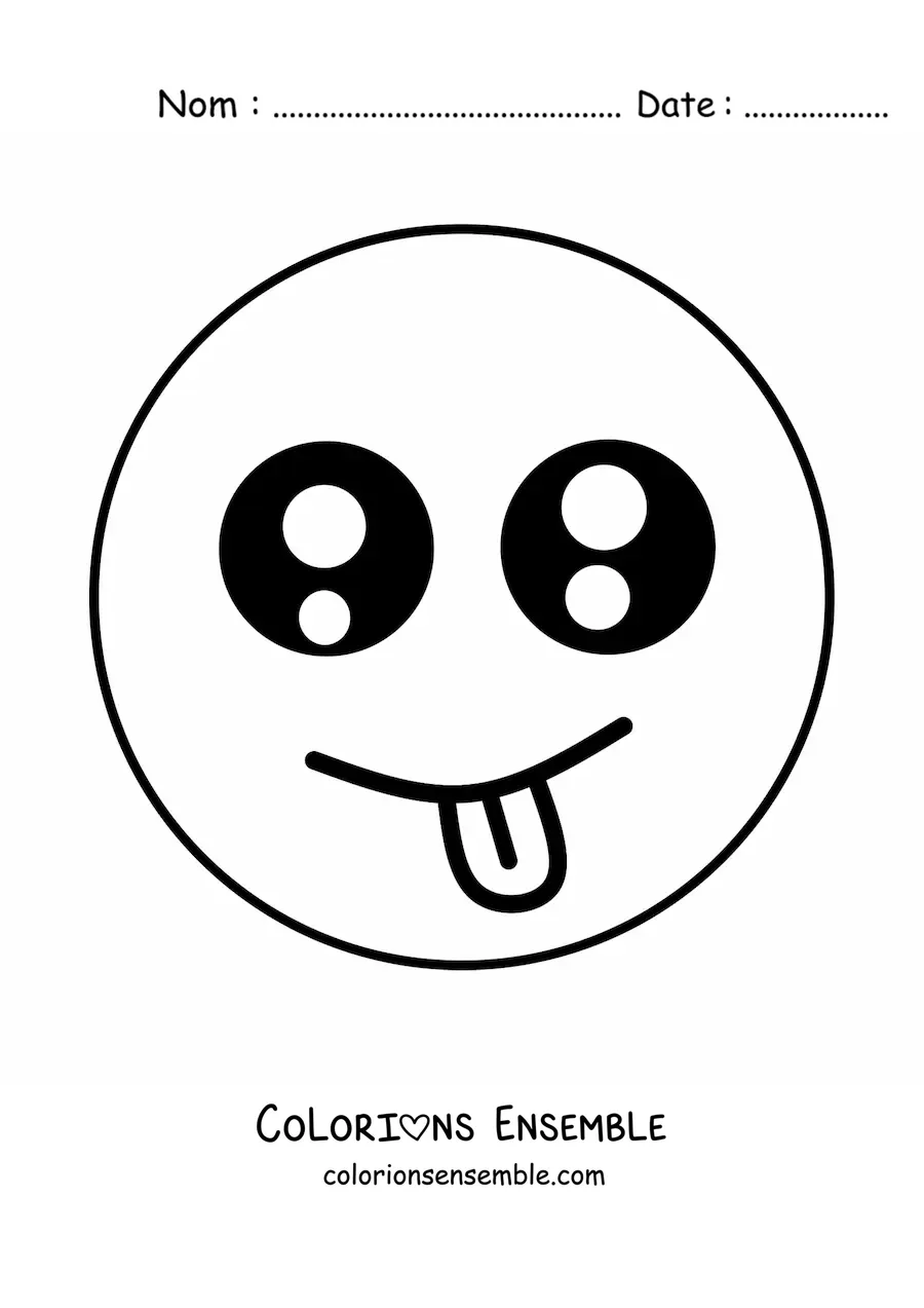 Image à colorier d'une émoticône de petit visage heureux kawaii