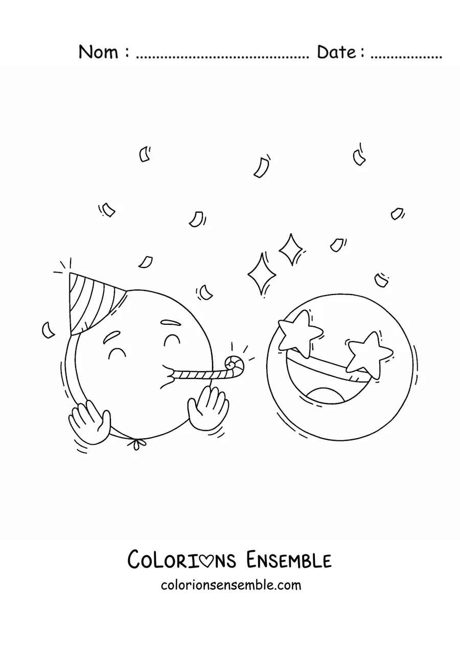 Image à colorier d'un emoji de fête d'anniversaire