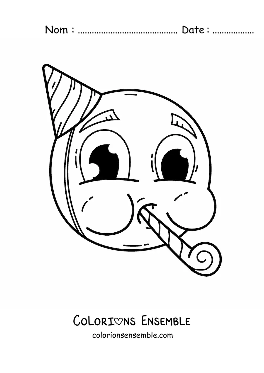 Image à colorier d'un emoji d'une personne qui fête son anniversaire