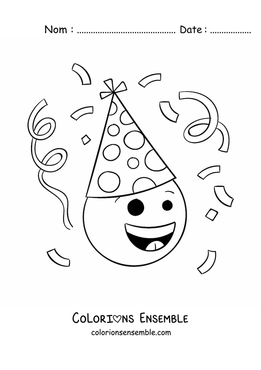 Image à colorier d'un emoji d'anniversaire animé