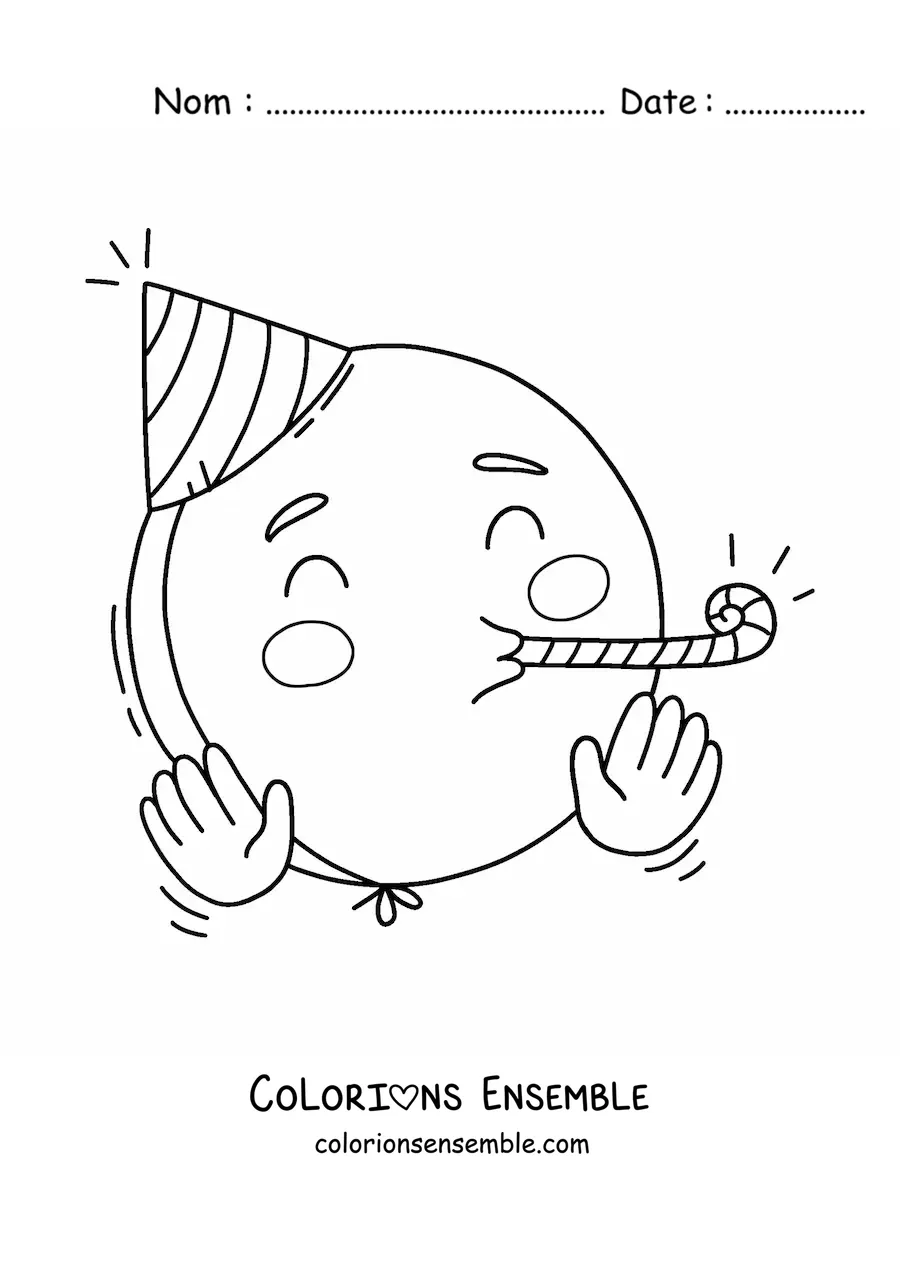 Image à colorier d'un emoji de célébration d'anniversaire