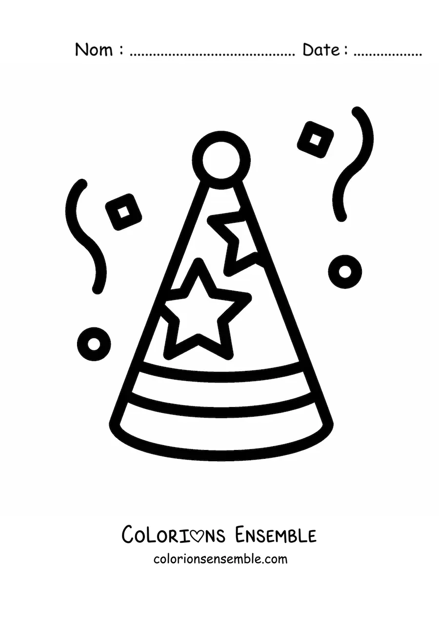 Image à colorier d'un emoji d'un chapeau de fête d'anniversaire