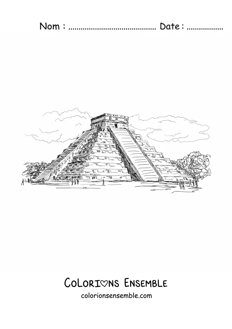 Image à colorier du temple de Kukulcán à Chichén Itzá
