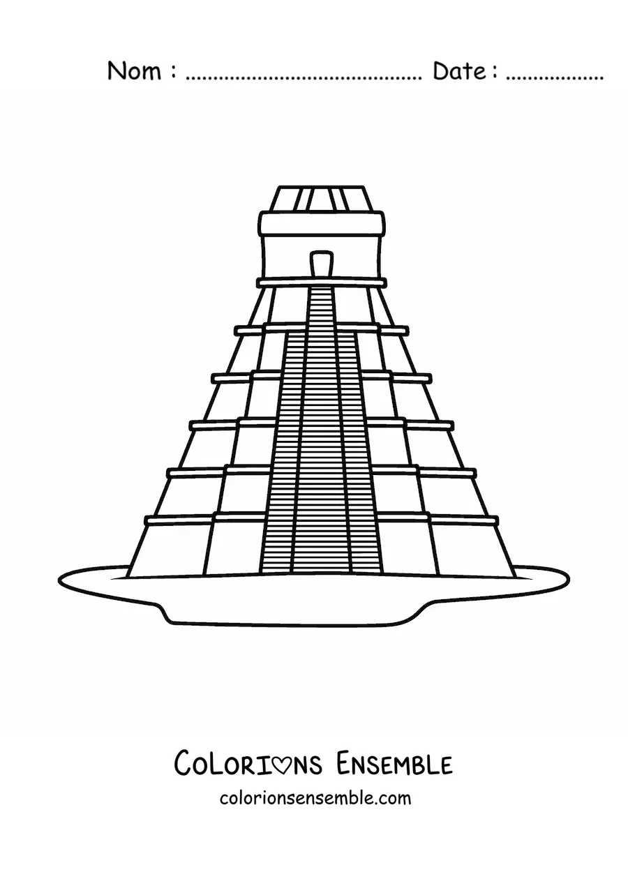 Image à colorier d'une pyramide maya