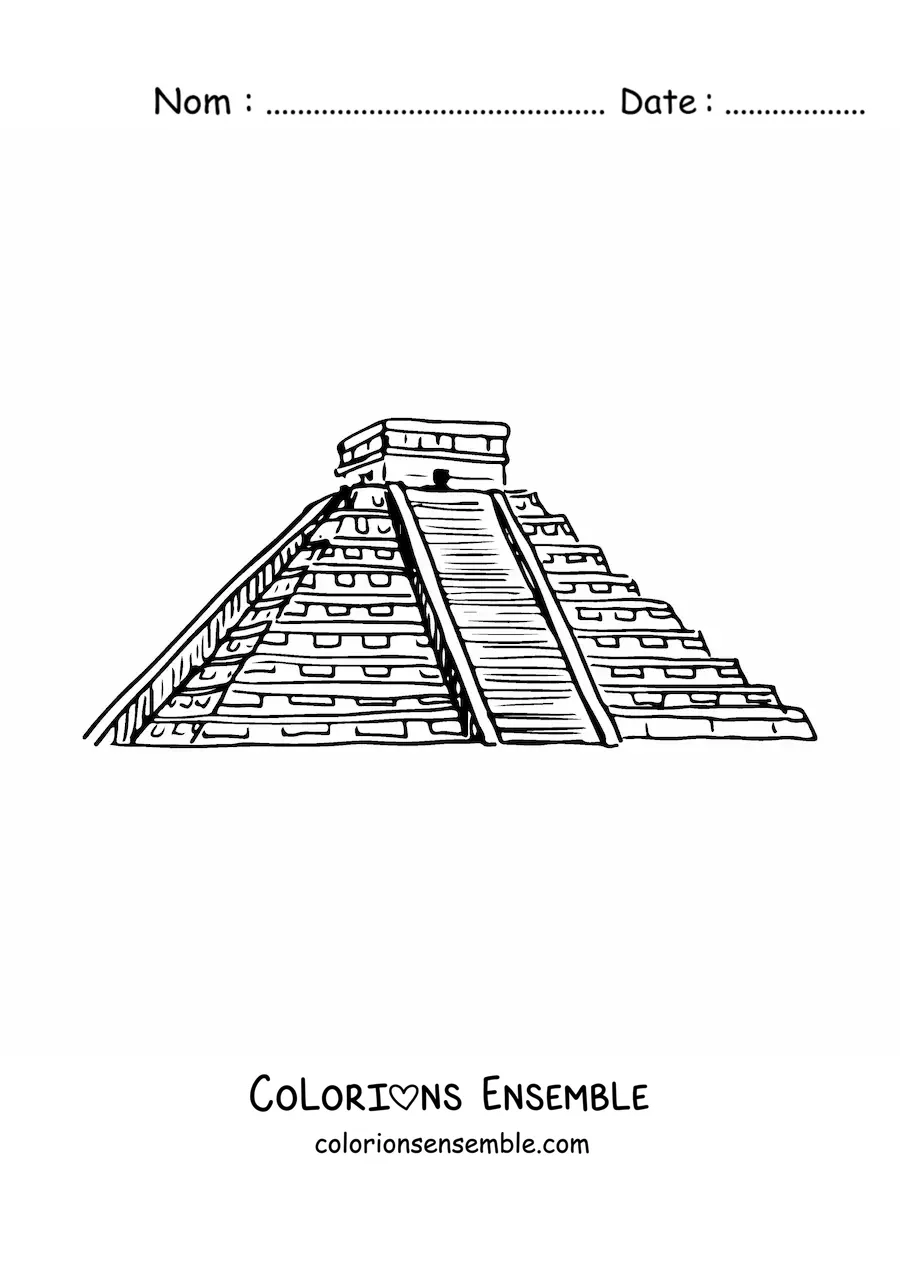 Image à colorier d'une pyramide maya à Chichén Itzá