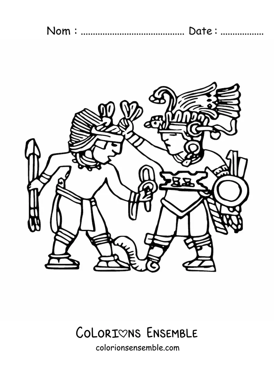 Image à colorier d'un guerrier aztèque