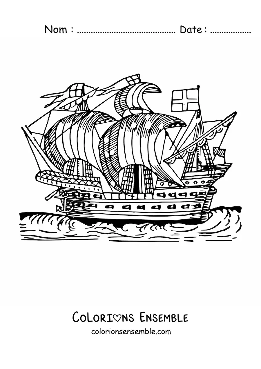 Image à colorier d'un vieux navire sur la mer