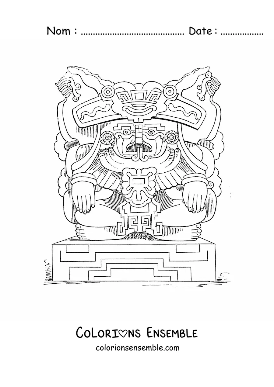 Image à colorier d'une sculpture aztèque