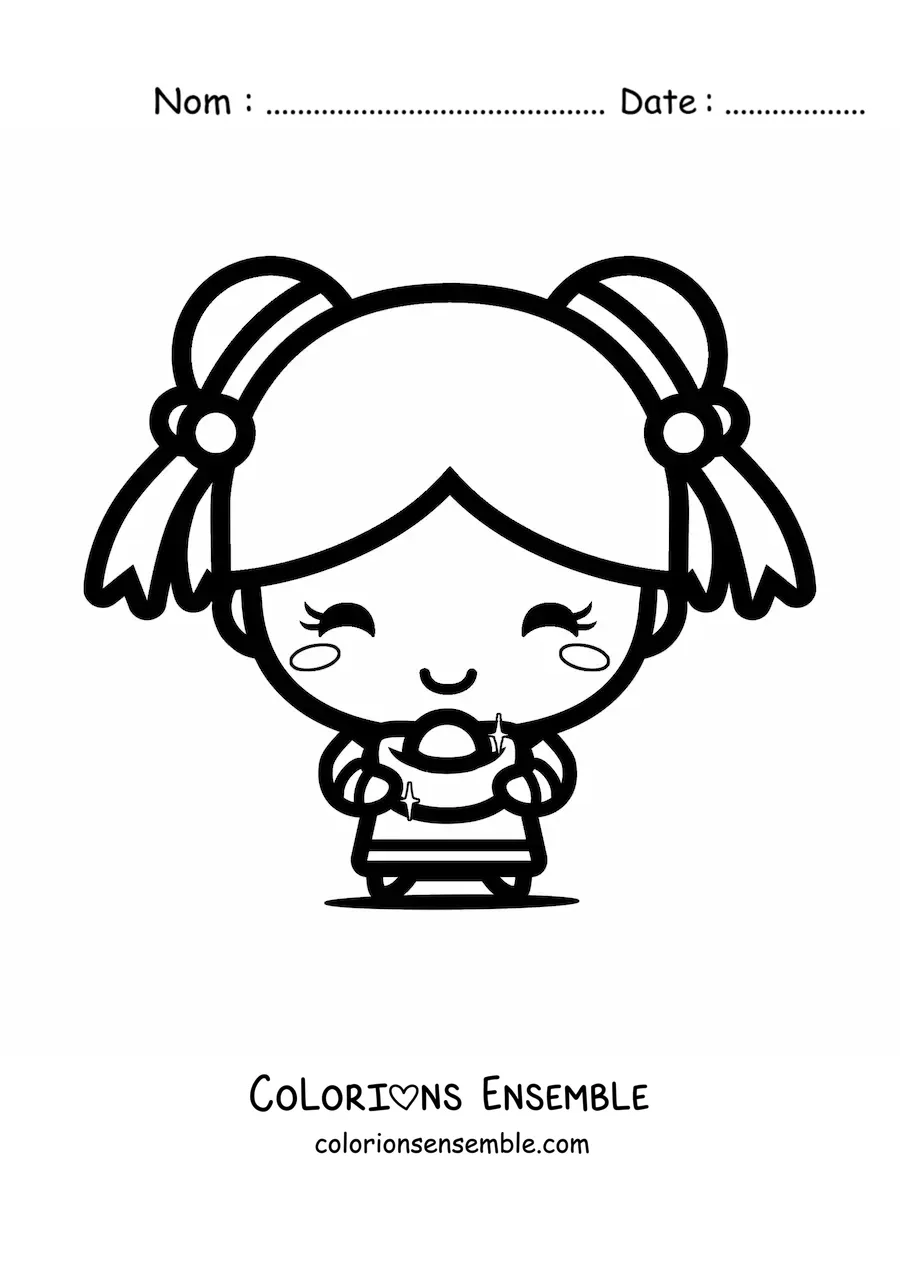 Image à colorier d'une petite fille chinoise kawaii animée