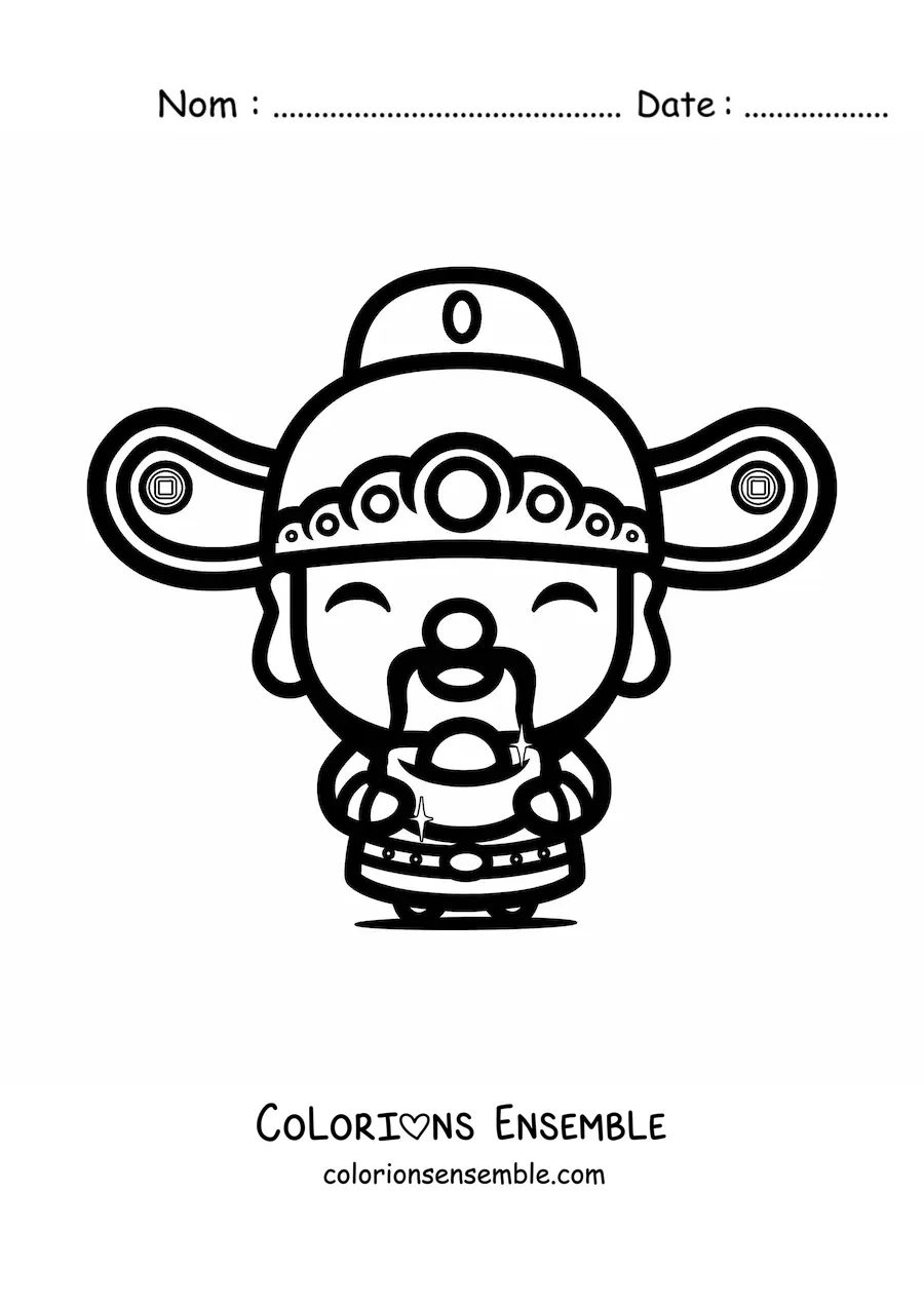 Image à colorier d'un petit garçon chinois kawaii animé