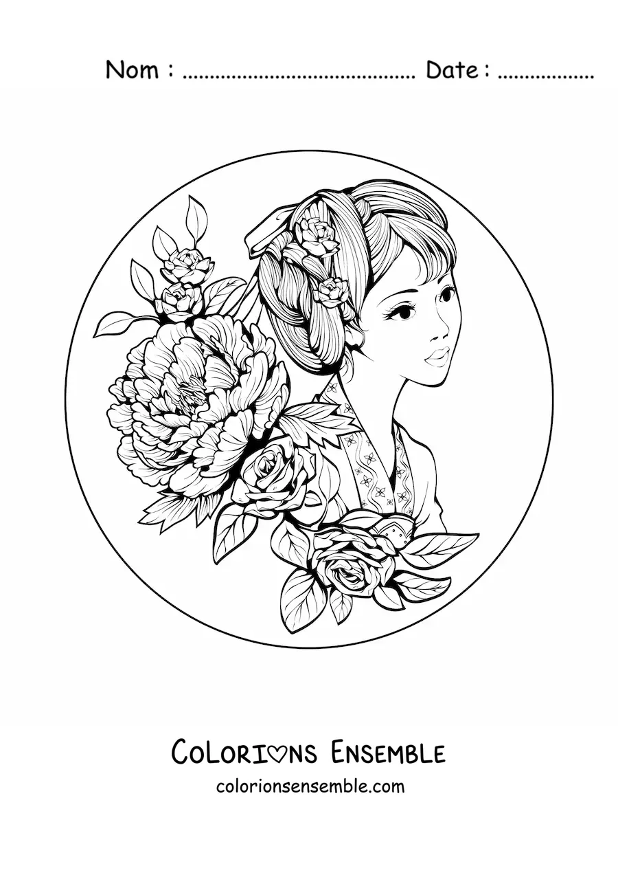 Image à colorier d'une belle femme chinoise