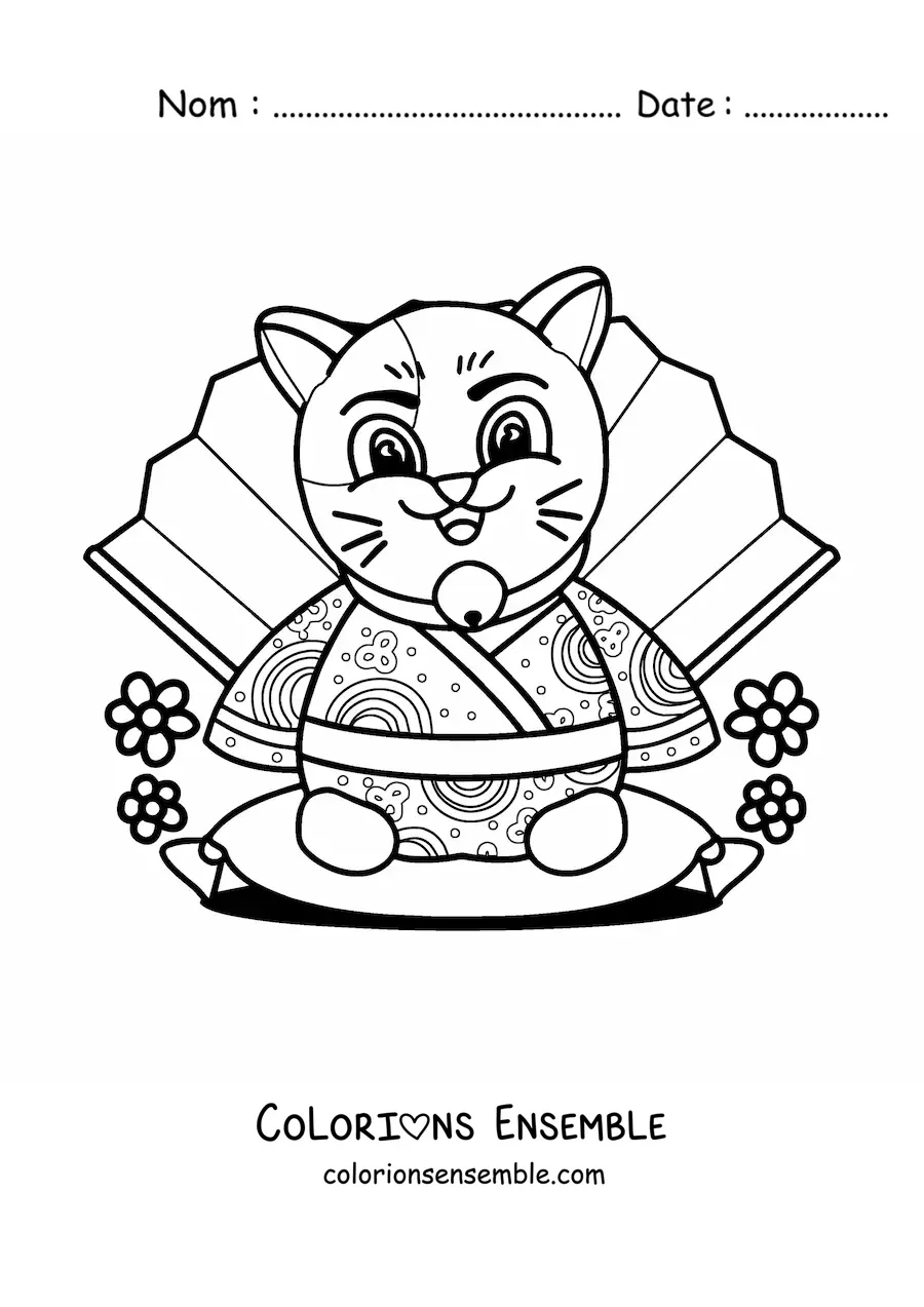 Image à colorier d'un chat chinois animé